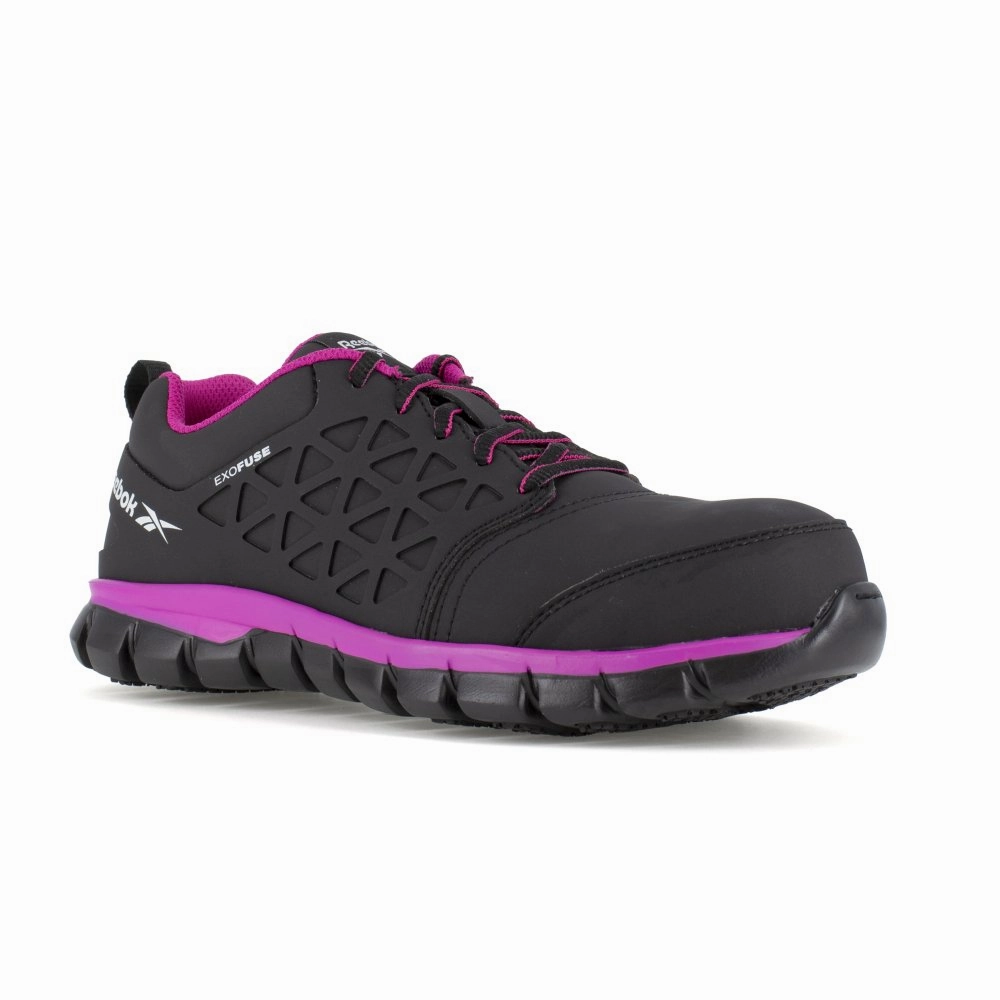 Protective Mesh Footwear Weather Proof Reebok Women's Sublite Cushion Athletic Work Shoe Composite Toe Rb491 In Black And Pink