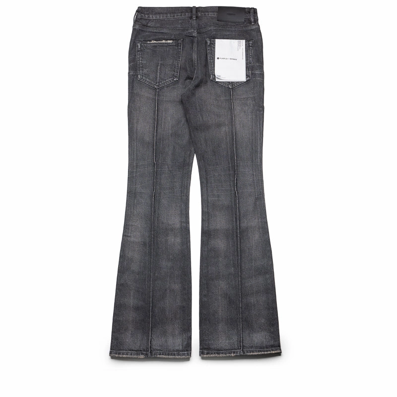 QuickReleaseClosure Purple Brand Low Rise Flared Leg Pintuck Coated Flare Jean - Black