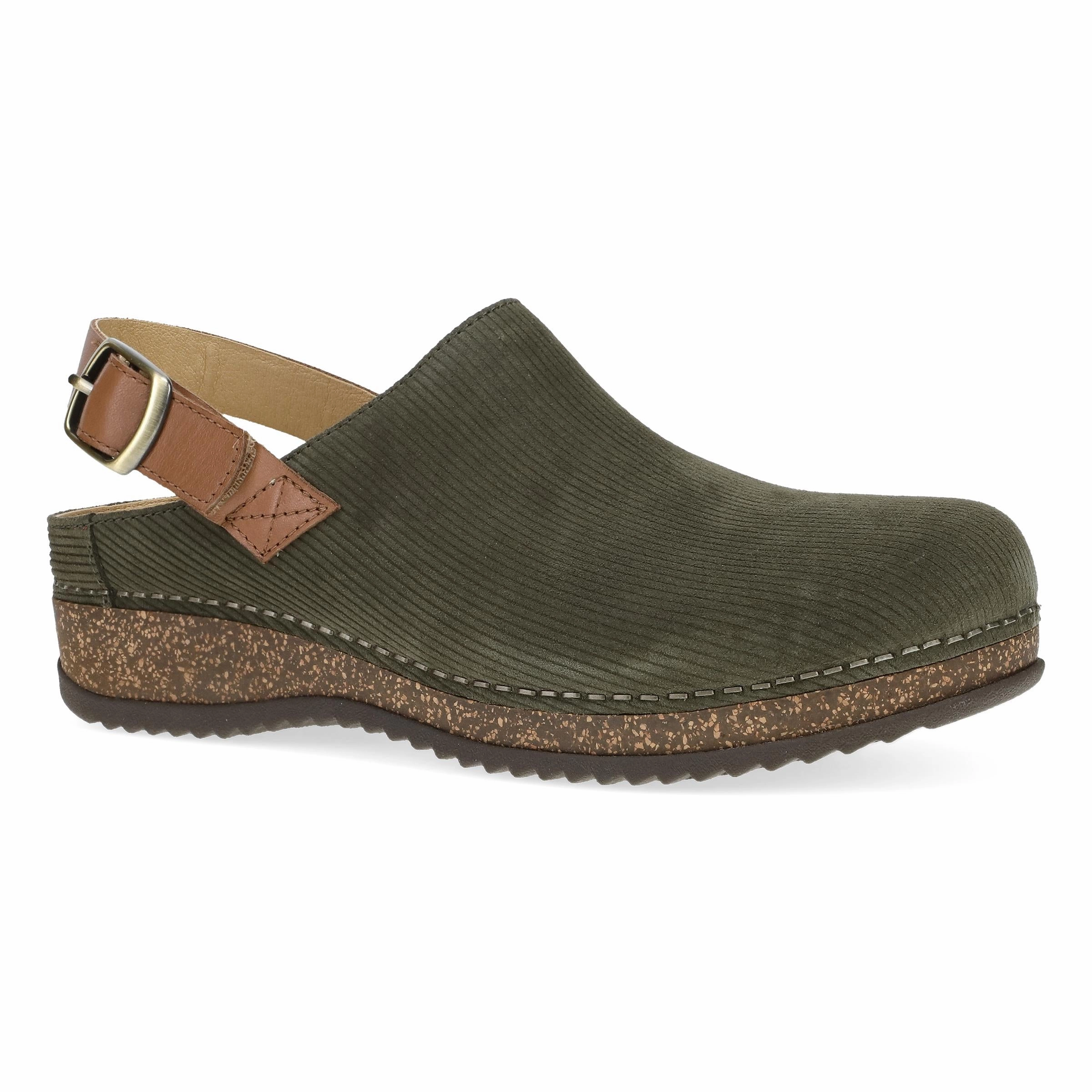 Merrin Olive Embossed Suede Slip Resistant Tread Memory Foam Footbed
