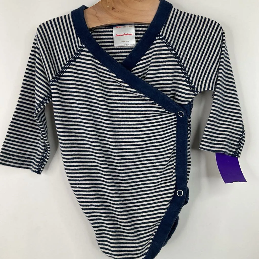 Bowed Popular Size 3-6m (60): Hanna Andersson Blue/White Striped Long Sleeve Onesie