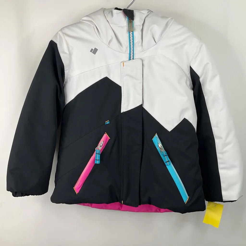 Size 5: Obermeyer White/Black/Pink Winter Coat Designer Inspired Long Lasting Shape Retention