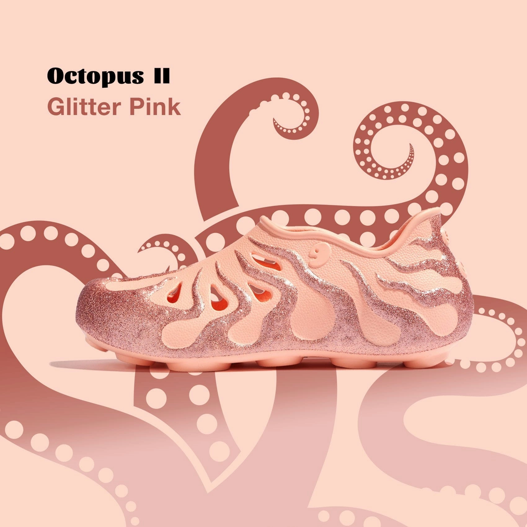 Open Toe Sporty Flats Glitter Pink Octopus II Women