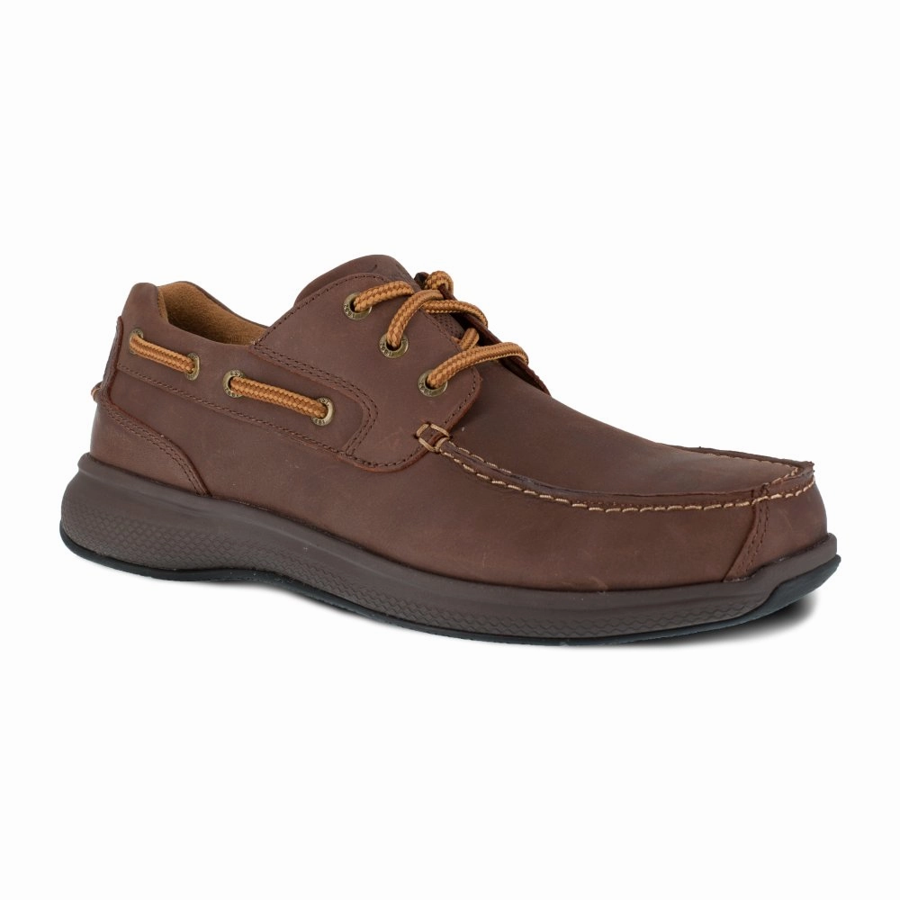 Soft Leather Heavy Duty Support System Florsheim Men's Three Eye Tie Work Boat Shoe Steel Toe Bayside Fs2326 In Brown