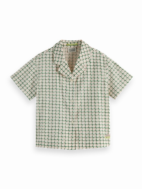 Printed Short-Sleeved Viscose Button-Up Shirt City Casual