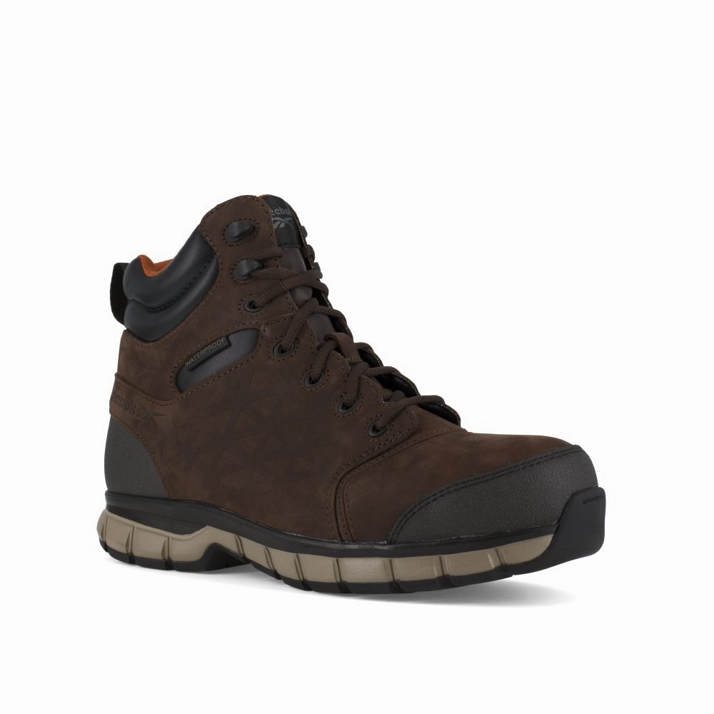 Reebok Sublite Cushion 6" Athletic Work Boot Men's Composite Toe Rb4606 In Brown wide fit trail shoes