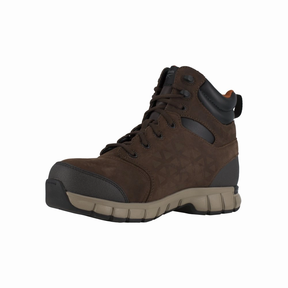 Reebok Sublite Cushion 6" Athletic Work Boot Men's Composite Toe Rb4606 In Brown hiking running shoes
