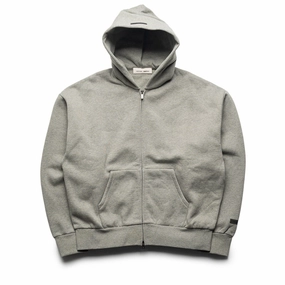 french chic Fear Of God Essentials Classic Fit Fleece Zip-Up Hoodie - Concrete Heather