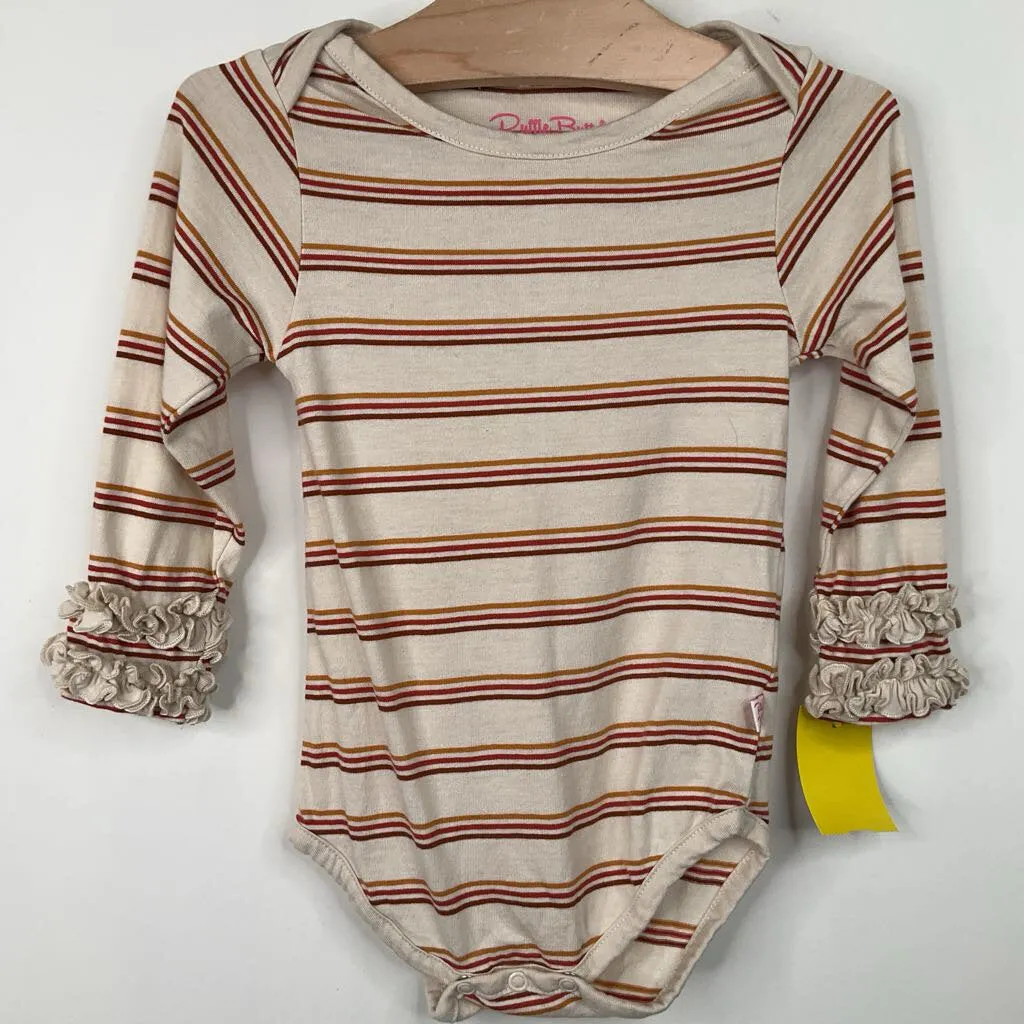 Size 18-24m: Ruffle Butts Creme/Red Striped Long Sleeve Onesie Easy care kids' outfits Detachable