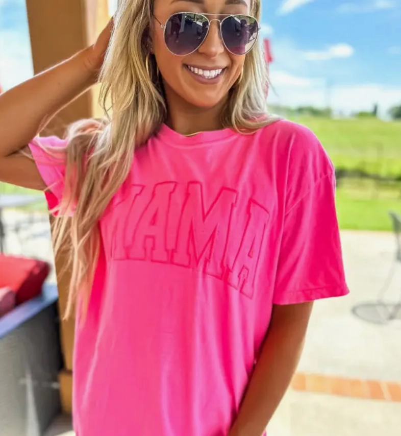 Neon Pink Mama Tee Web Glow Pure Cotton