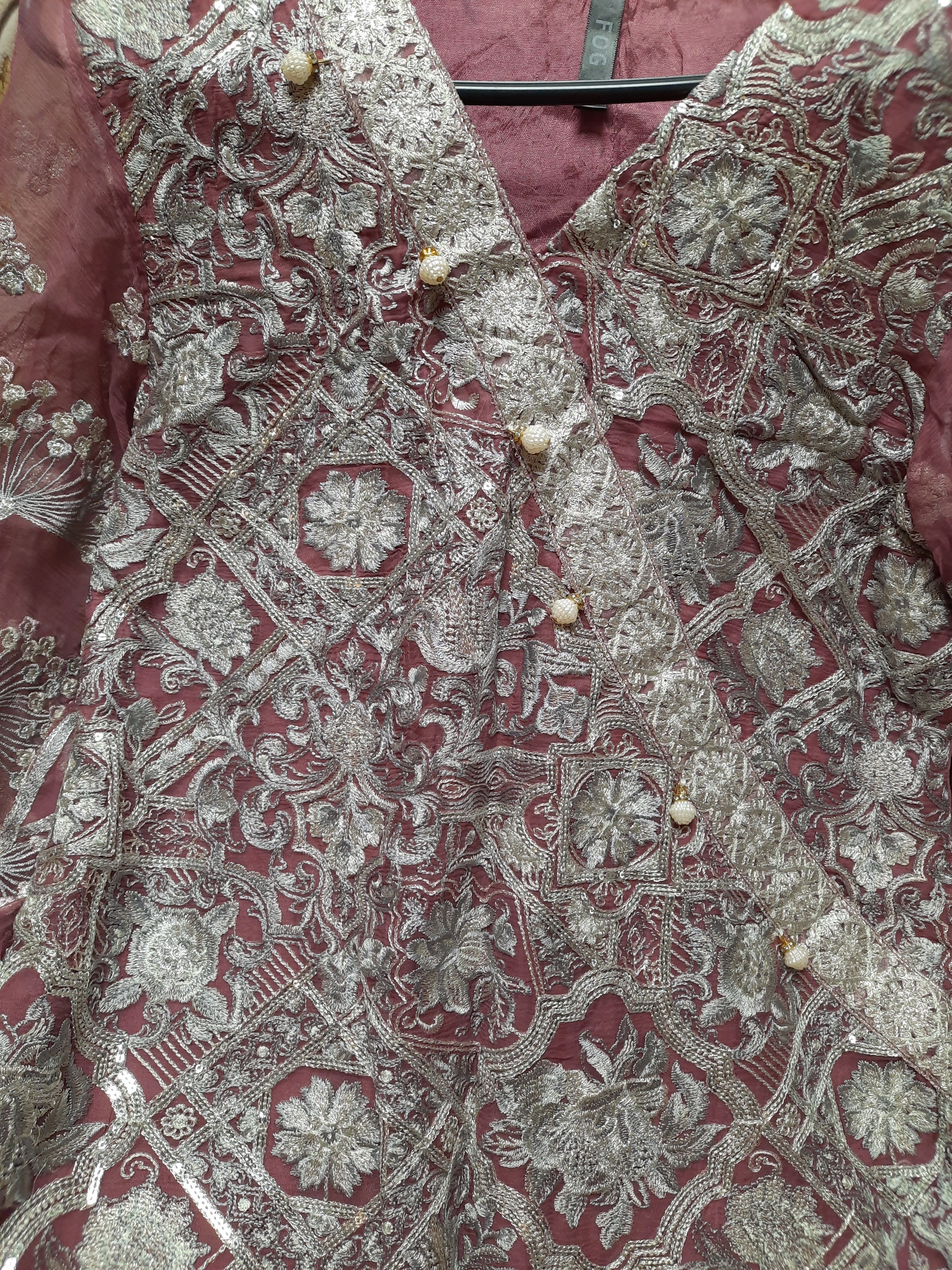 Breathable Comfort Wear Classic Layer NEW stitched Light purple dress with silver embroidery