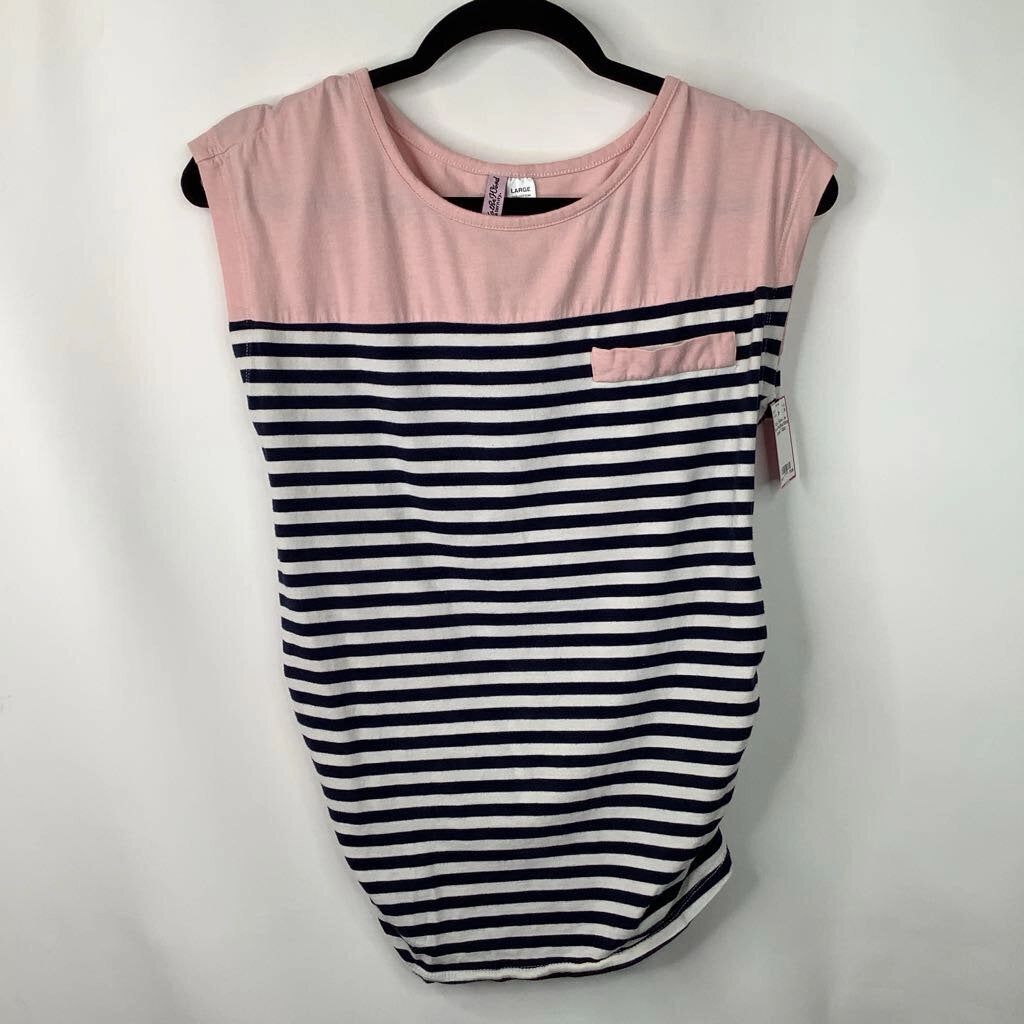 Size L: Kom's The Word Pink/Blue/White Striped T-Shirt bump friendly
