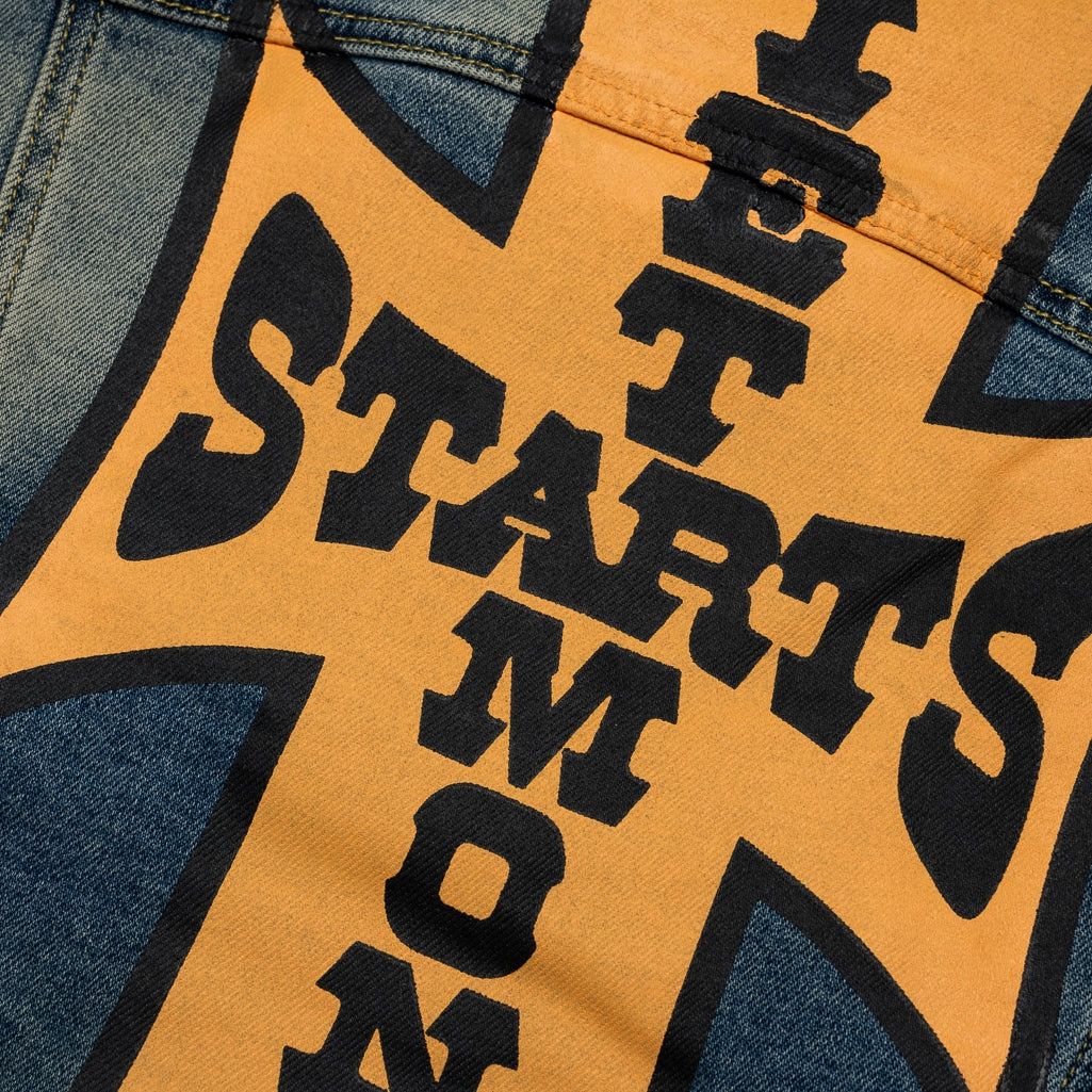 Diet Starts Monday Denim Sherpa Trucker Jacket - Indigo QuickDryTech RollUp Sleeves