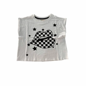 Light Sweatshirt Downtown Cool Kiss Lips in Checkered Tween Tee