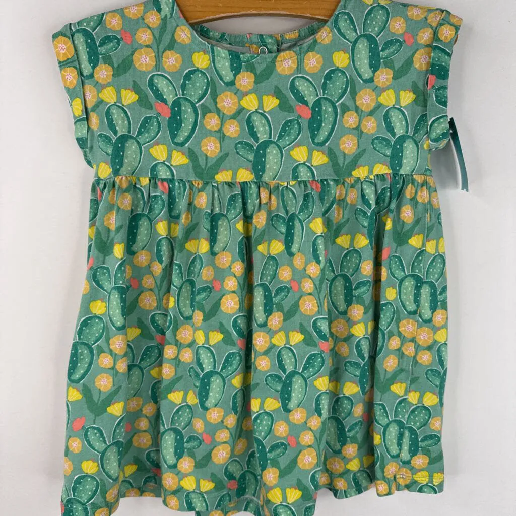 Size 18-24m: Tea Green/Yellow Flowering Cacti Short Sleeve Dress Timeless and Comfortable Clean Finish