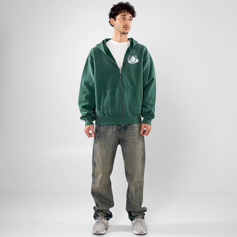 MultiPanelCut Rich Tone One Of These Days Valley Rider Zip Up - Forest Green