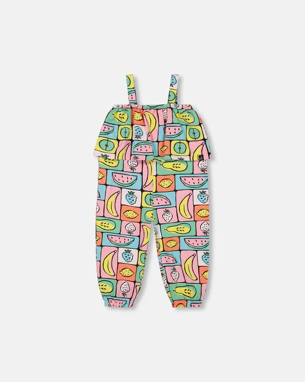 Fire Core Organic Cotton Jersey Jumpsuit Printed Fruits Square