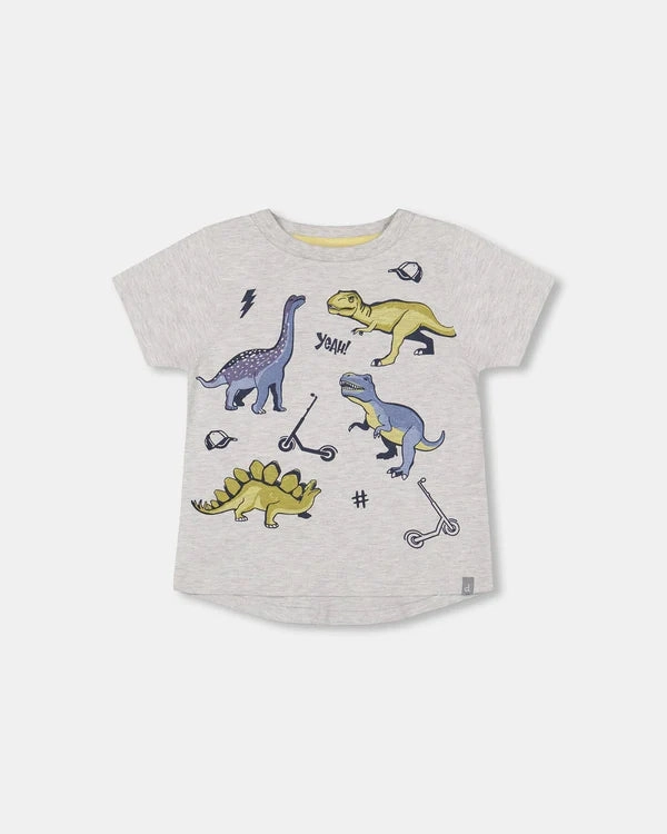 Smart Wear SmoothFinish Organic Cotton T-Shirt With Dino Print Light Gray Mix