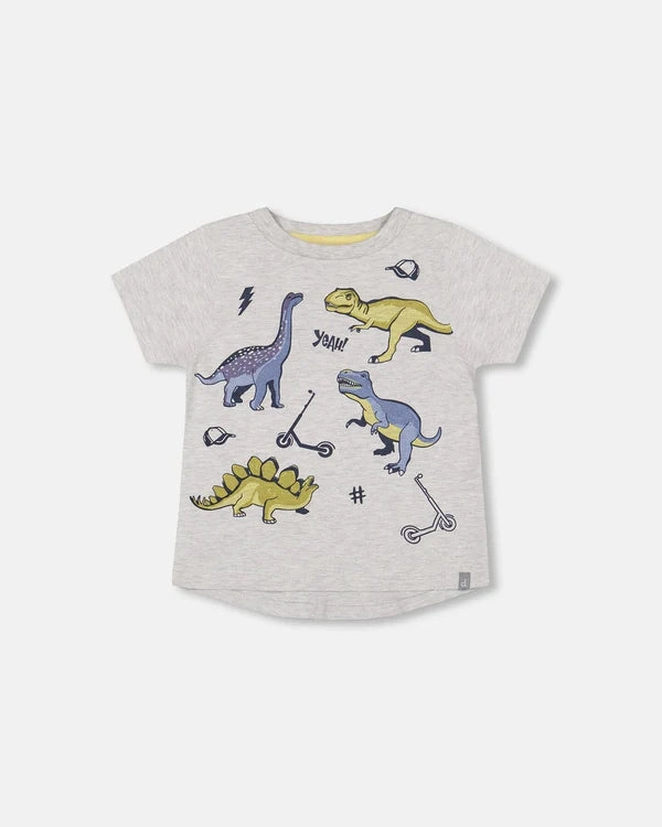 slow life Formal Shirt Organic Cotton T-Shirt With Dino Print Light Gray Mix