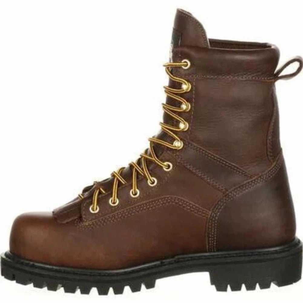 Georgia Boot Low Heel Logger Men's Steel Toe Waterproof Work Boots G8341 In Brown Rural Terrain