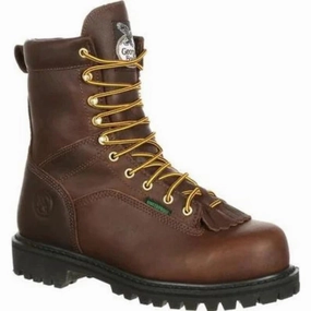 Georgia Boot Low Heel Logger Men's Steel Toe Waterproof Work Boots G8341 In Brown Frost Season Multi-Function Wear