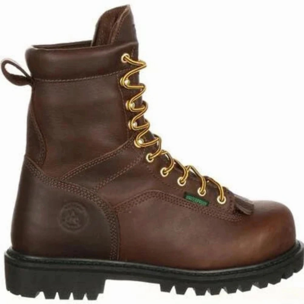 Georgia Boot Low Heel Logger Men's Steel Toe Waterproof Work Boots G8341 In Brown Thermal Insulation Travel Essential