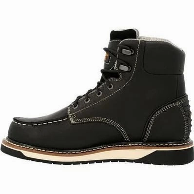Feather Light Comfort Seeker Lace-up Georgia Boot Amp Lt Wedge Men's Moc-toe Work Boots Gb00475 In Black