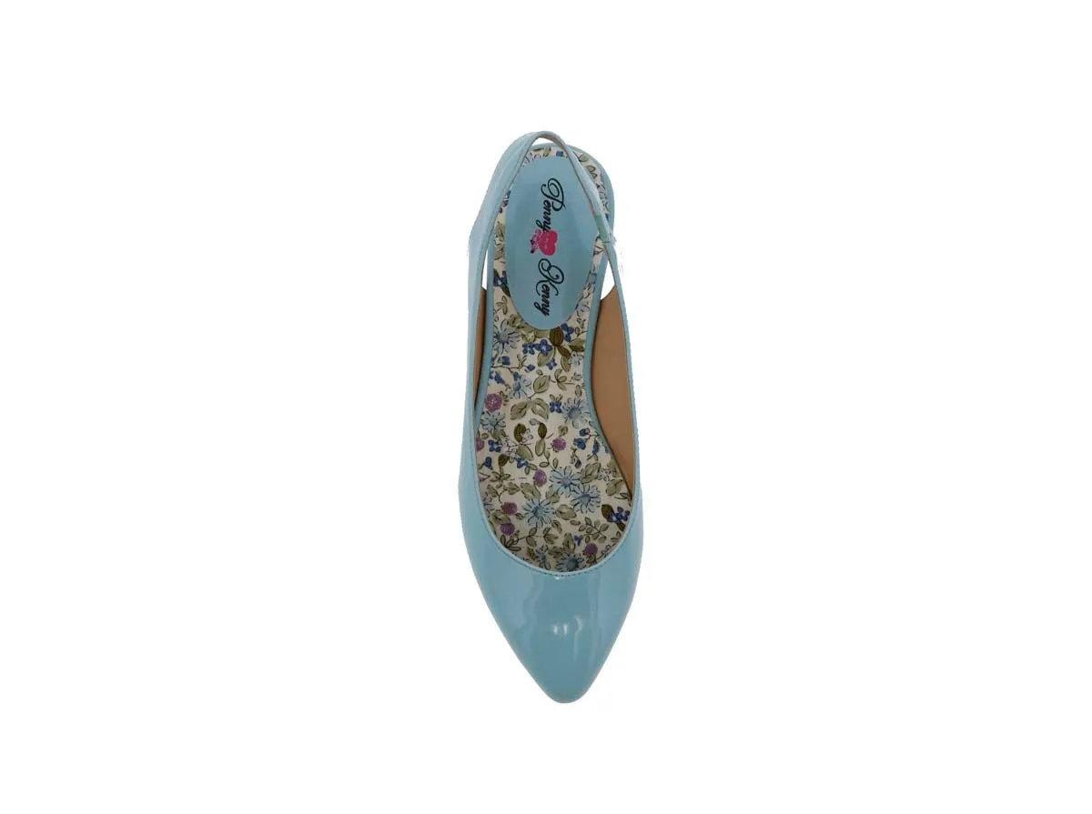 Balanced Design Penny Loves Kenny Apple Women Backstrap Shoe In Blue Patent
