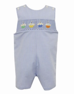 Earth Fit Retro cool Petit Cupcakes Boys Jon Jon - Light Blue Gingham