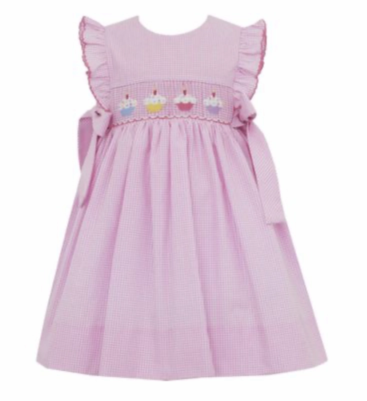 HighVisibility Trim Petit Cupcakes Dress - Pink Gingham