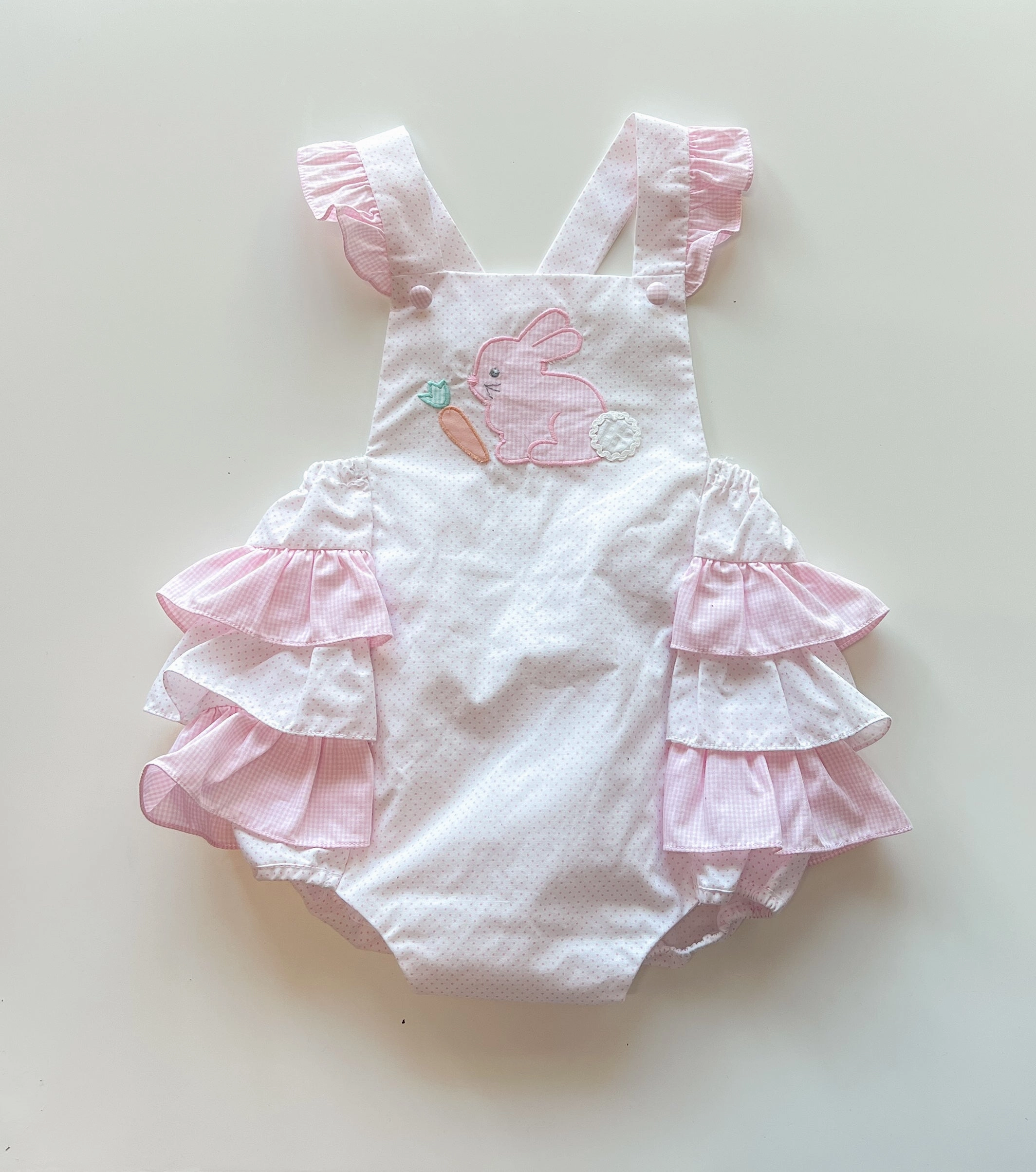 Pink Applique Bunny Sunsuit w/ Ruffle AntiPillingTechnology Hero Tale
