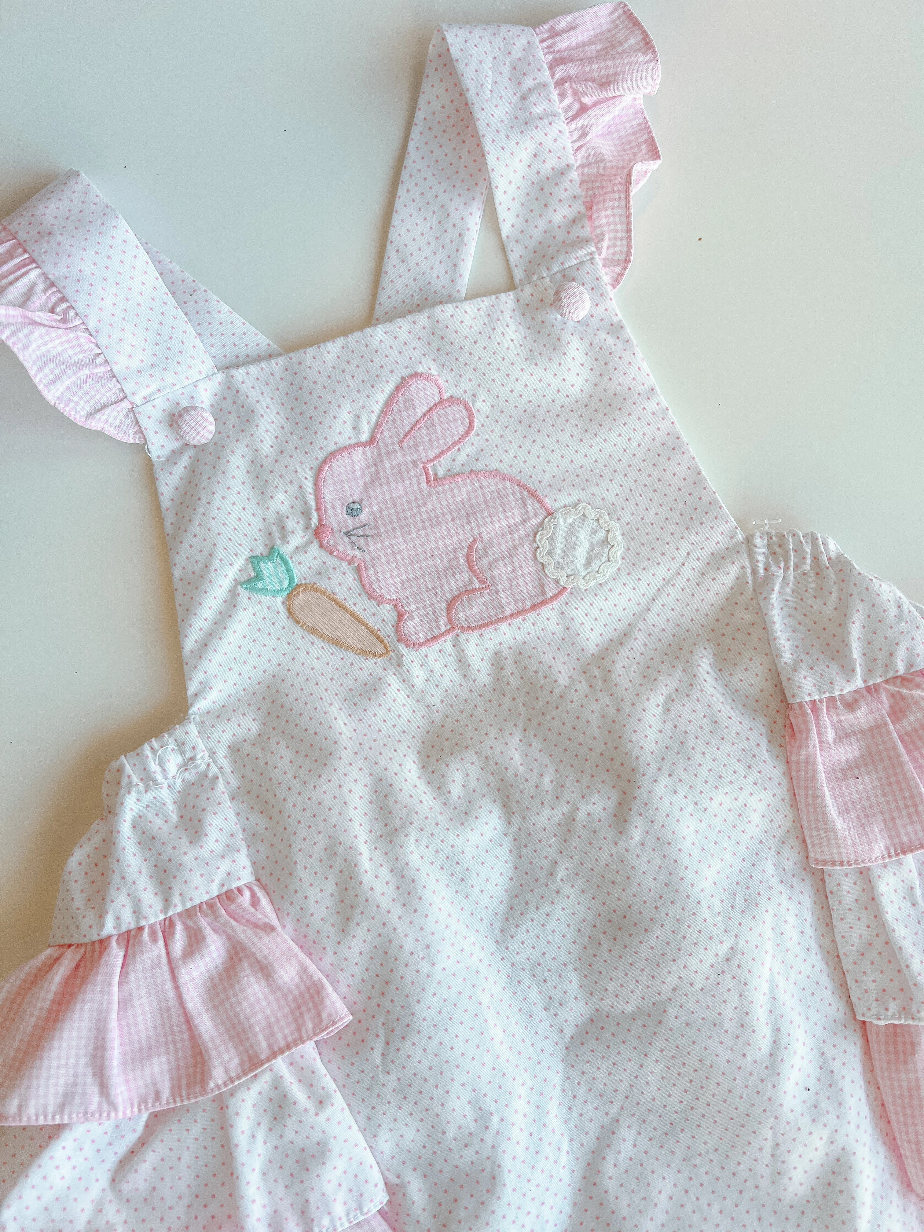 Pink Applique Bunny Sunsuit w/ Ruffle ReflectiveTrims Youth Glow
