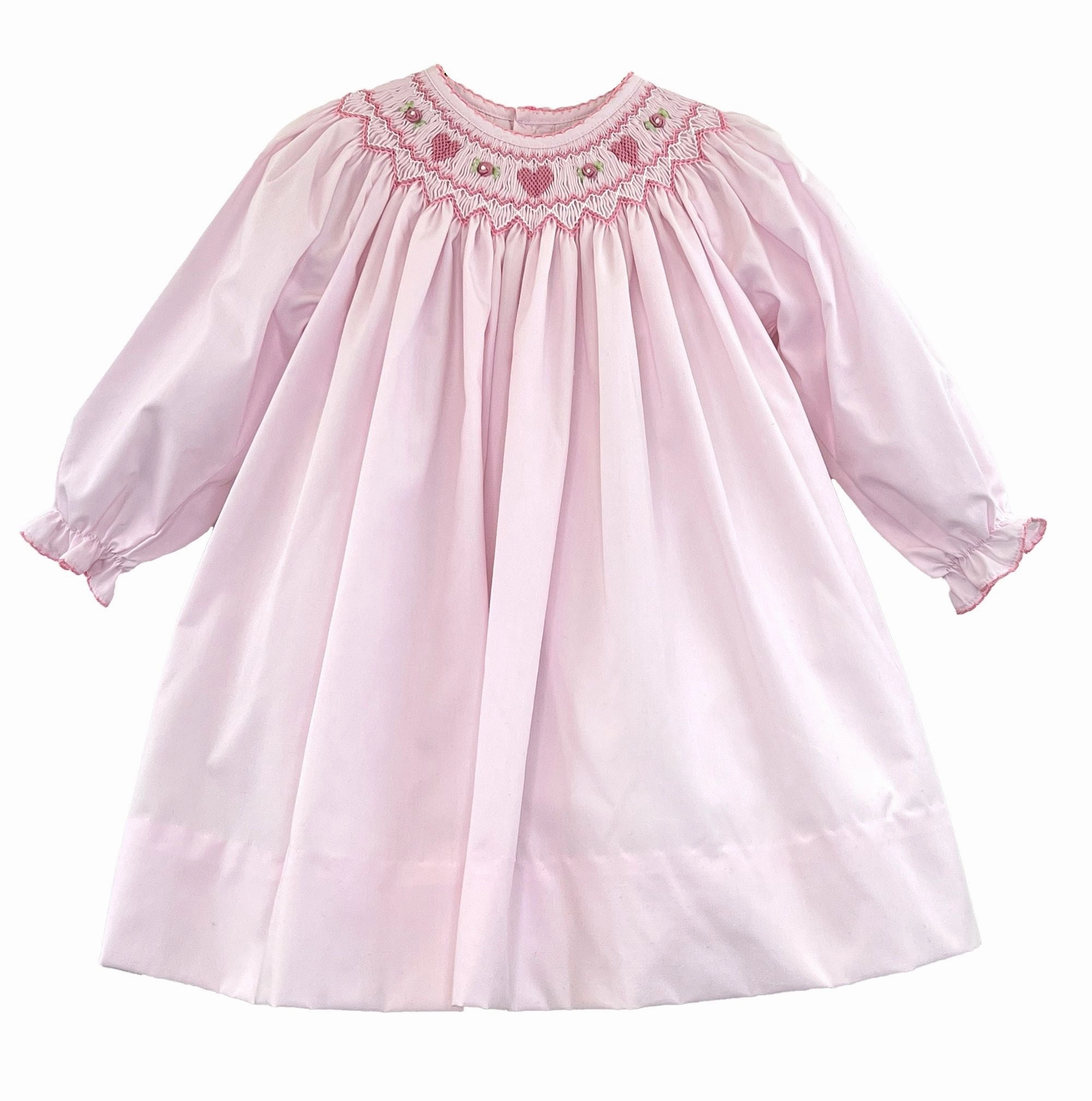 Pink Heart L/S Smock Dress (toddler sizes) RecycledBlend ZeroWasteProduction
