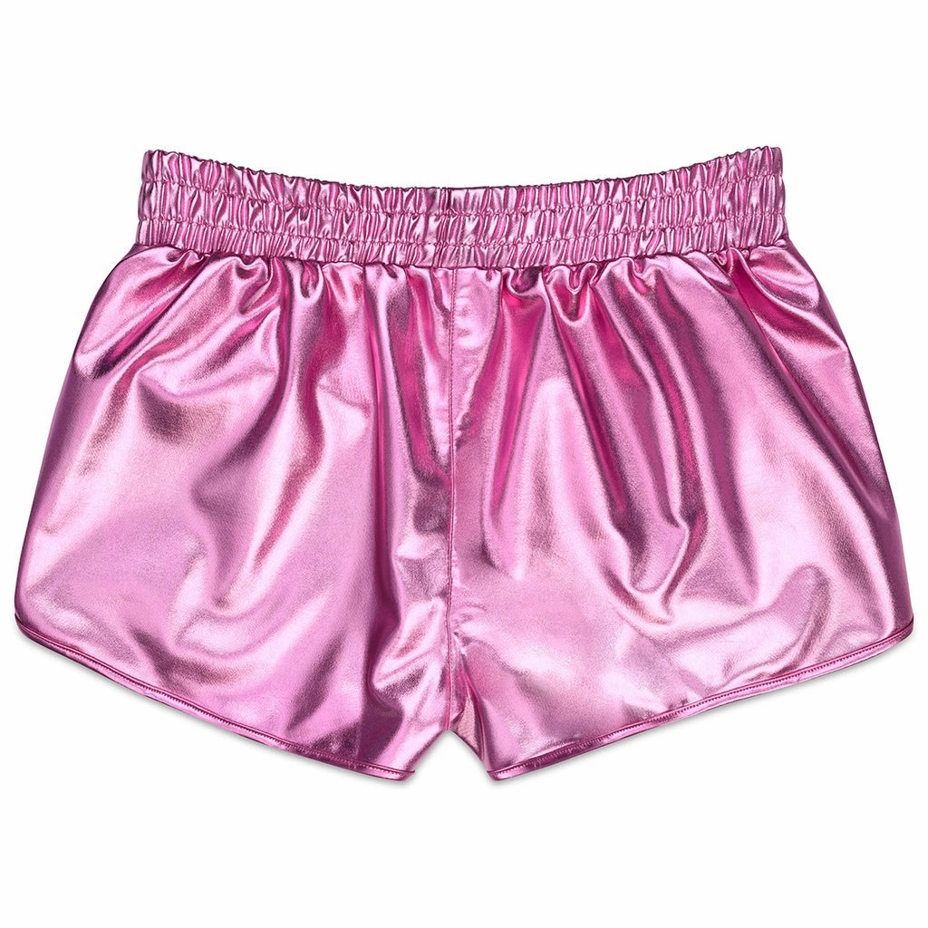 Pink Metallic Shorts Casual Sweatshirt