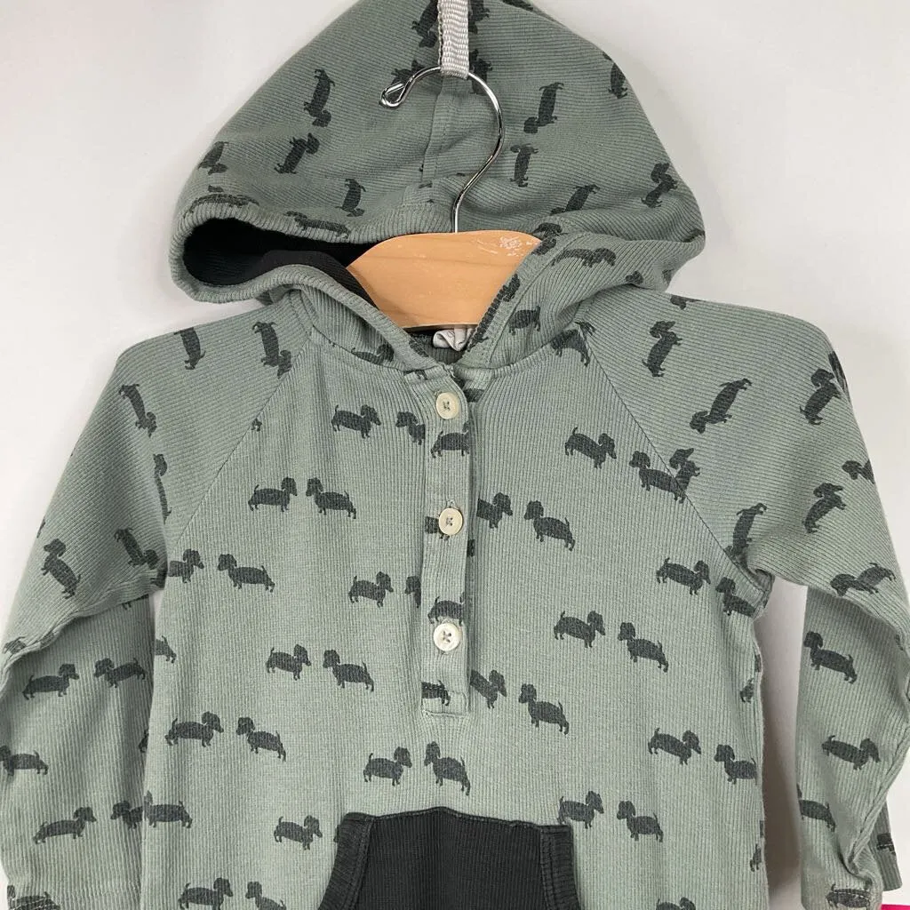 Travel Worker Cozy Relax Size 18-24m: Kate Quinn Green Dog Hooded Button Up Romper