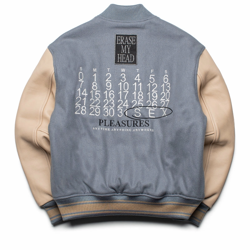 AntiPilling Technology Pleasures Calendar Varsity Jacket - Powder Blue