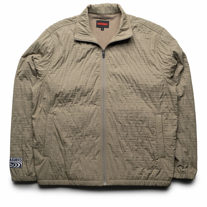 Pleasures Rescue Pleated Track Jacket - Olive Lightweight Layering Spark Glow