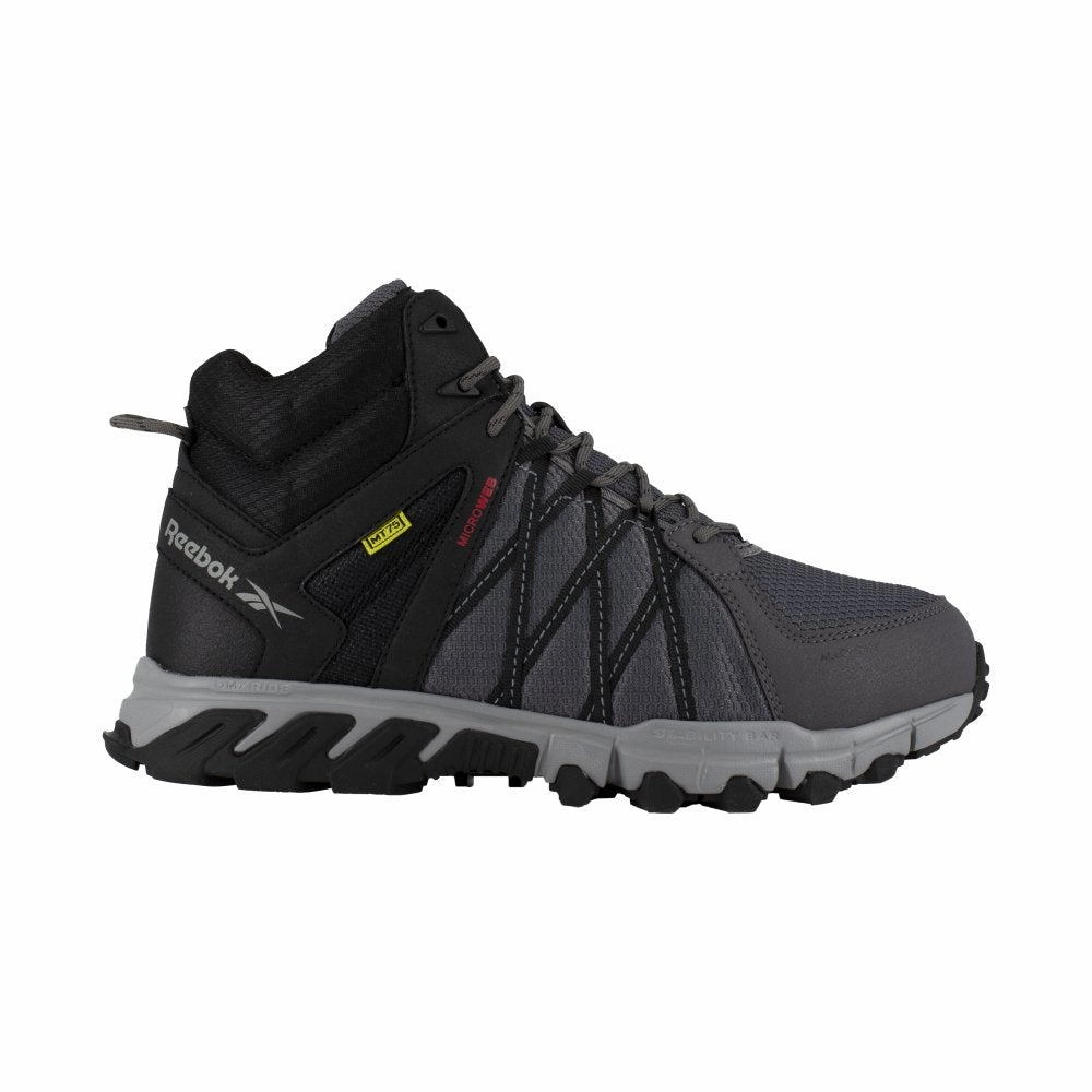 Reebok Trailgrip Athletic Work Hiker With Cushguard Internal Met Guard Men's Alloy Toe Rb3404 In Gray And Black Quick Lock Footwear