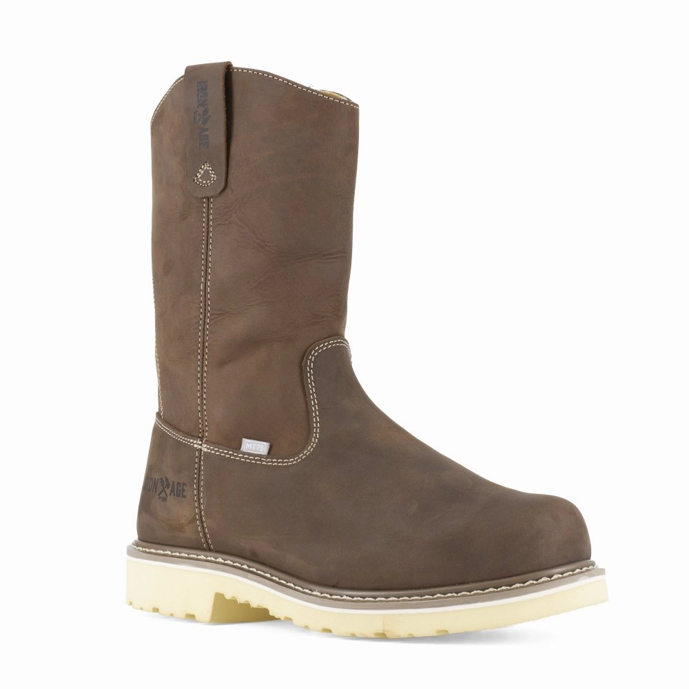 Iron Age 11" Men's Work Boot Pull-on Composite Toe Solidifier Ia5092 In Brown All Terrain Foot Support Comfort Padding Shoes