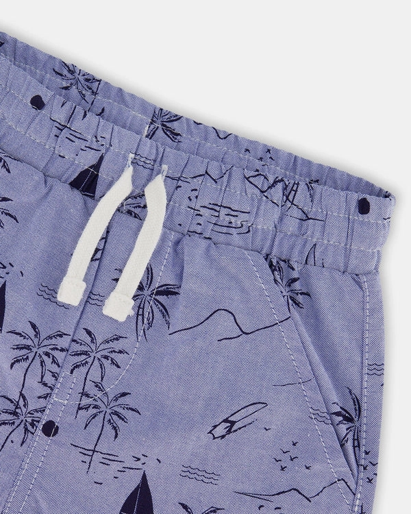Printed Chambray Shorts - Beach Reflective accents