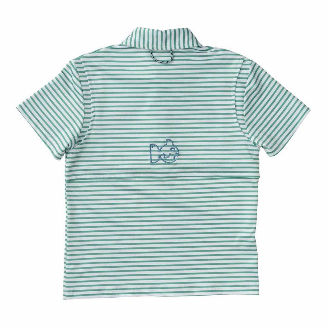 Flatlock stitching Pro Performance Polo - Green Spruce Stripe