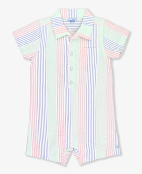 Multi Color Seersucker Short Sleeve Woven Romper Comfortable Style MoistureManagement Technology