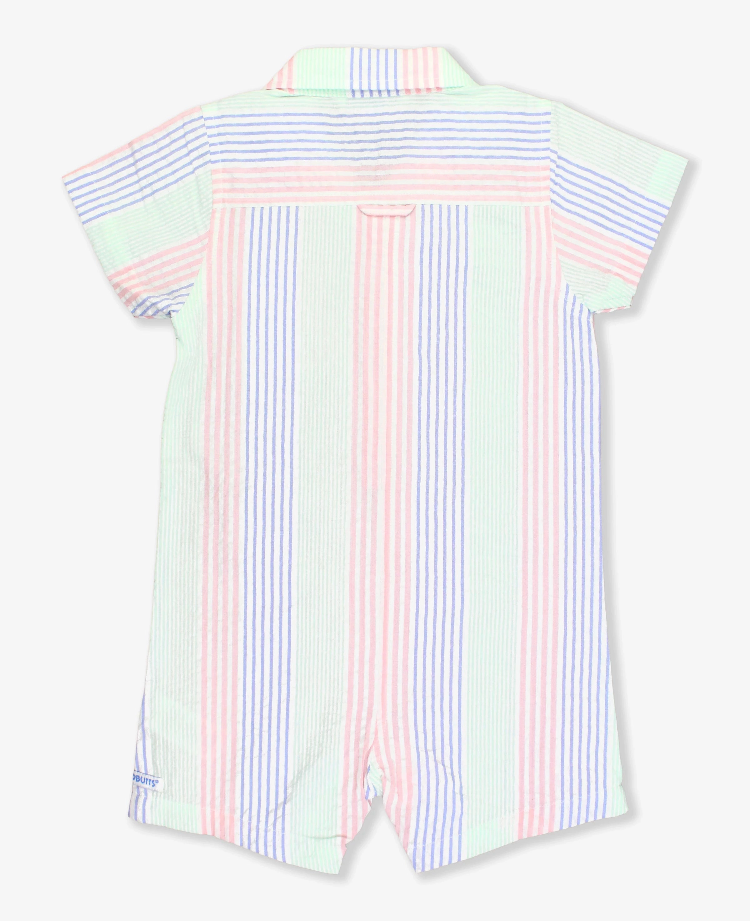 Multi Color Seersucker Short Sleeve Woven Romper NonBindingEdges fashionable blazer