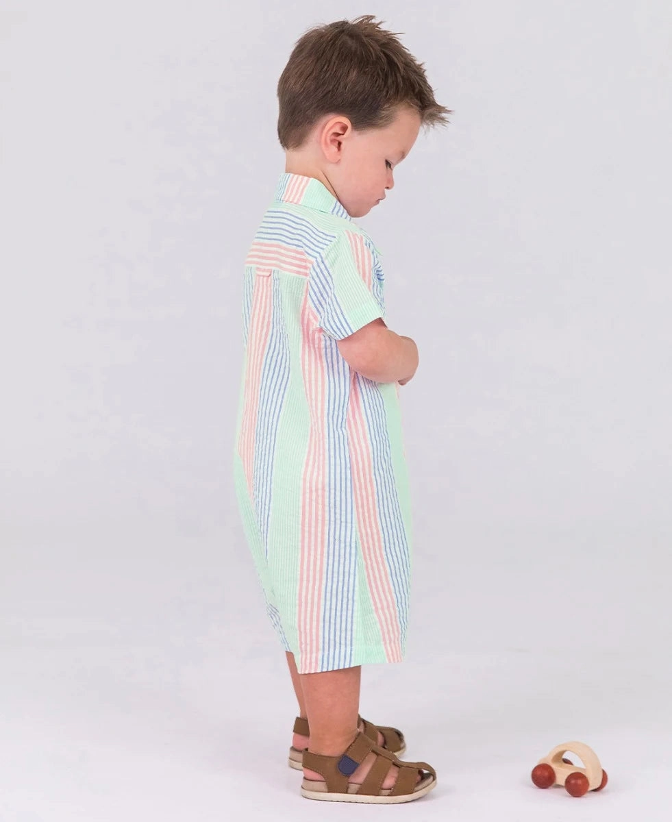 AntiPilling Finish Multi Color Seersucker Short Sleeve Woven Romper