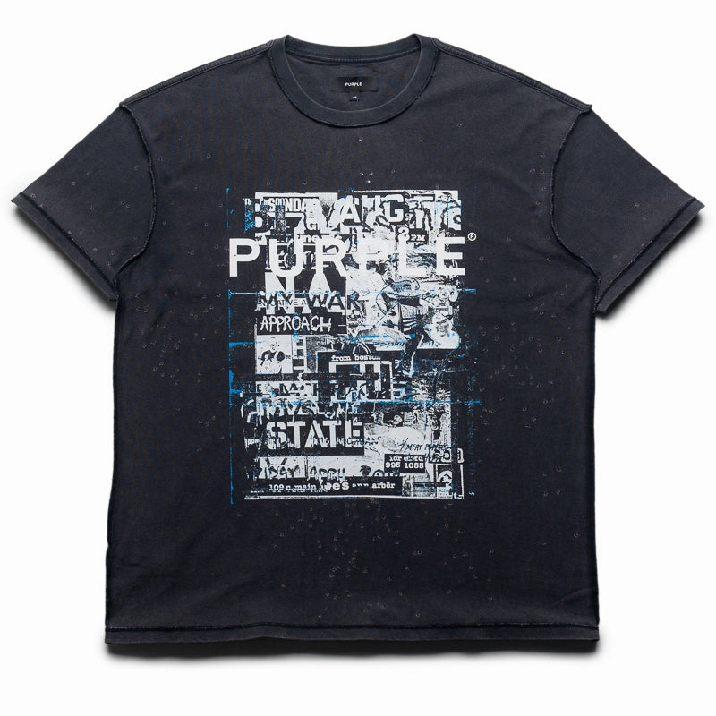 Cold Weather Outfit SoftenedEdges Purple Brand Collage Tee - Black
