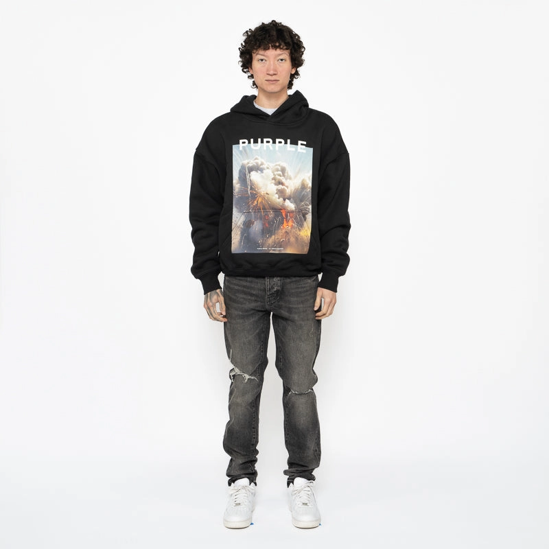 Purple Brand Fireworks Hoodie - Black StaticResistantLining Layered Hem Details