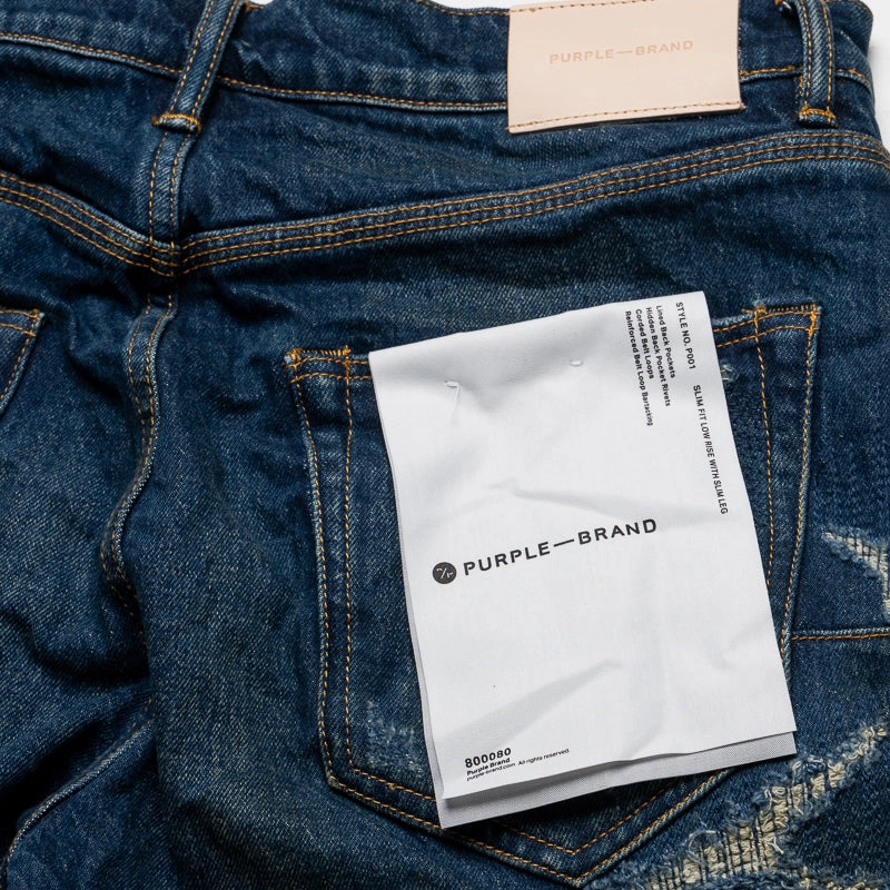 warm glow Purple Brand Low Rise Skinny Leg Light Destroy Jean - Dark Indigo