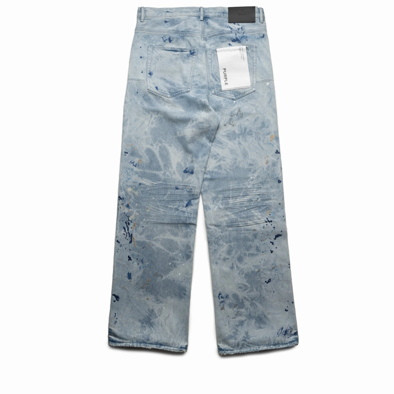 Everyday Look fresh start Purple Brand Mid Rise Baggy Leg Bleach Paint Embroidery Jean - Light Indigo