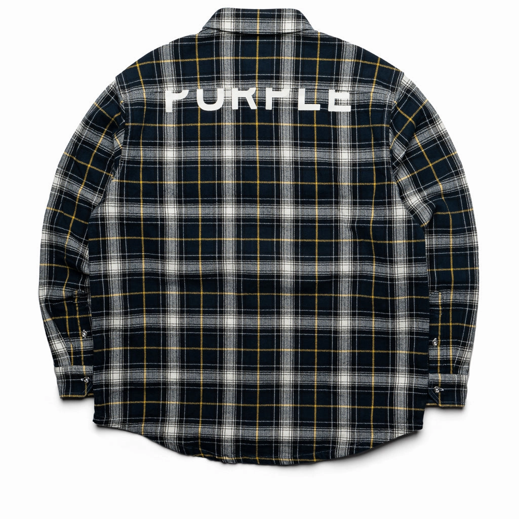 VersatileStyle Versatile Design Purple Brand Plaid Flannel Shirt - Black