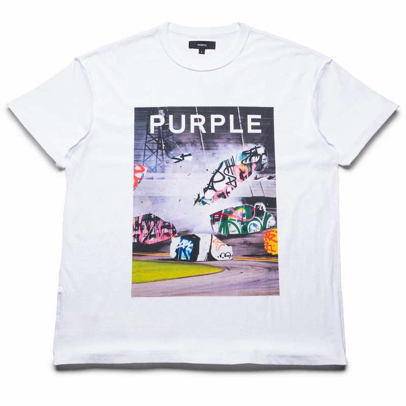 City Beat Purple Brand Textured Inside Out Tee - White