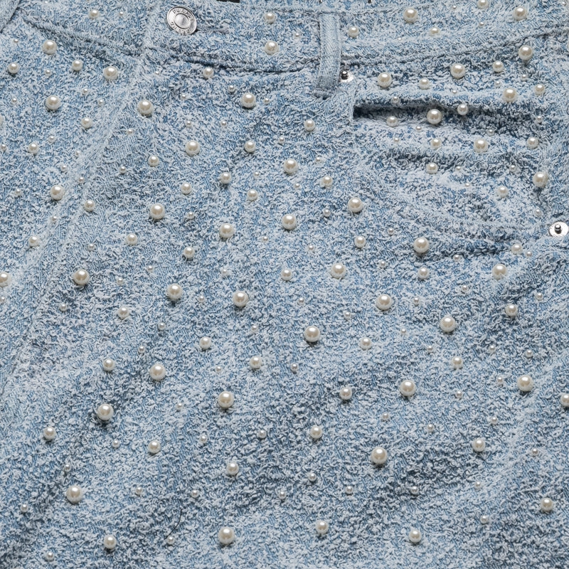 Low Care ThermalRegulatingFabric Purple Brand Textured Pearl Denim Shorts - Light Indigo